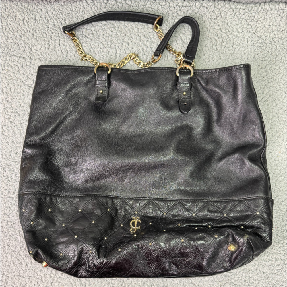Juicy Couture Shoulder Bag Black Leather Chain Strap Y2K